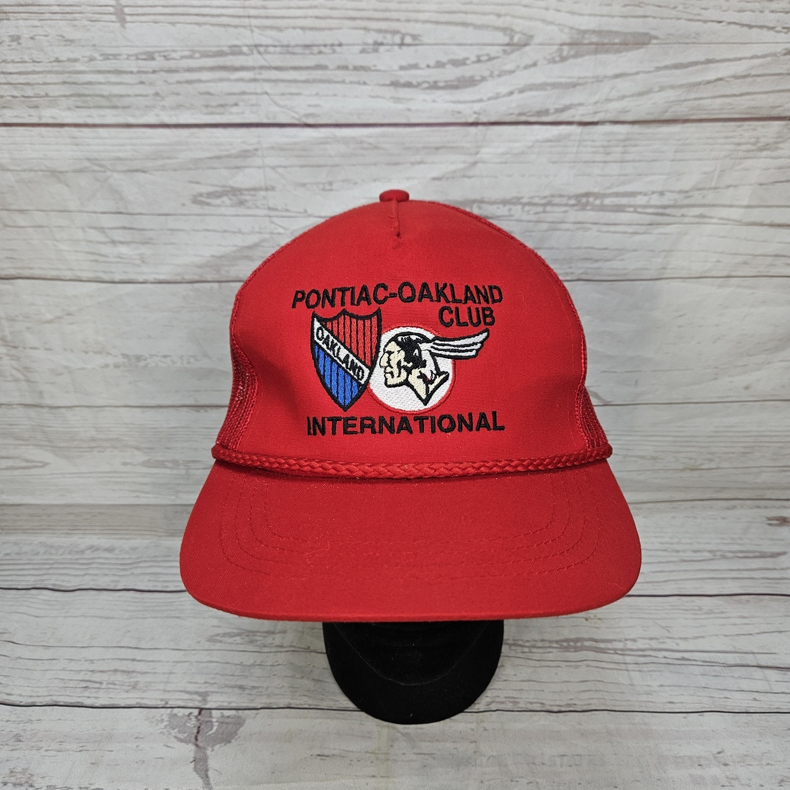 Vintage Yupoong PontiacOakland Club International Red Mesh Snapback Trucker Hat